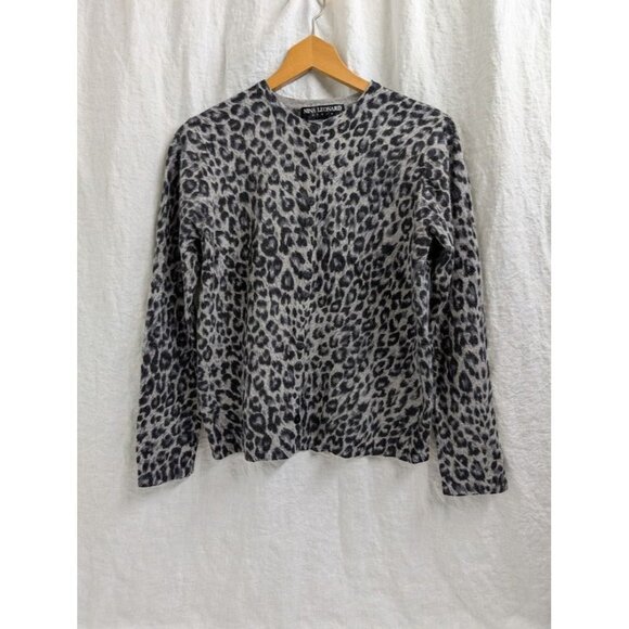 NIna Leonard Sweaters - Nina Leonard Dress women's size Large Lambswool Angora animal print cardigan O9